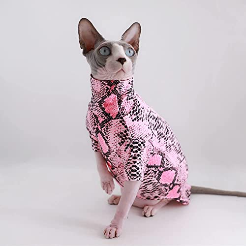 Limited Edition Cool Sphynx Hairless Cat Summer Snake Skin Pattern Cotton T-Shirts Pet Clothes, Round Collar Vest Kitten Shirts Sleeveless, Cats & Small Dogs Apparel (L (6.6-8.8 Lbs), Hot Pink) #TOP3