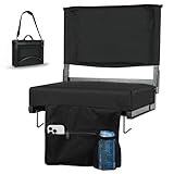 Stadium Seats with High Back Support Bleacher Chairs with 18.5in Adjustable Back and Wide Thick 3in Foam Cushion Portable Folding Bleacher Chair Includes Shoulder Strap and Cup Holder Black 1 pc