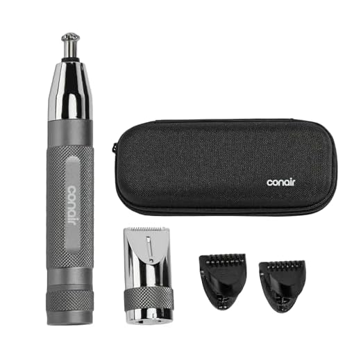 ConairMan Ear, Nose, and Eyebrow Hair Trimmer for Men, Cordless Battery-Powered Trimmer with Professional Metal Handle, Patent 360 Bevel Blade for No Pull, No Snag Trimming Experience