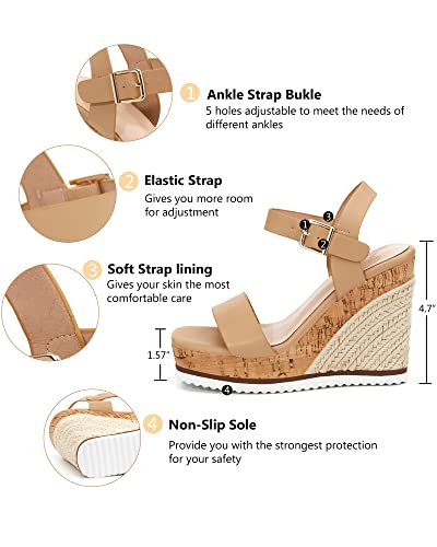 Image of Coutgo Women's Espadrille Wedge Platform Sandals Open Toe Ankle Buckle Strap Casual Summer Shoes