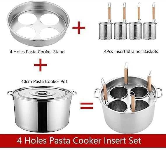 Commercial Pasta Cooker Insert Set - Stainless Steel Stockpot with Divider & Colander Strainer - Multi-Pot Cooking Tool for Pasta, Noodles, and Veggies - Kitchen Essential