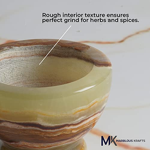 Marblous Krafts Big Marble Mortar & Pestle Set, 4X4.5 Inches Grinder Set | Grinder For Spices, Pill Crusher. Marble Kitchen Accessories & Seasoning Set Avocado Masher & Mushroom Grinder (Green Onyx) #TOP3