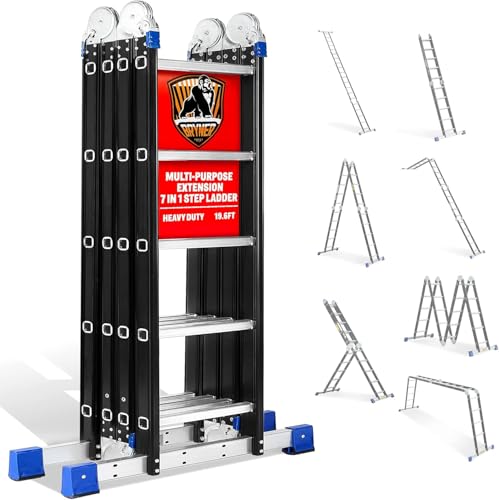 7 in 1 Multi-Purpose Ladder Aluminium Extension Ladder 19.6Ft Folding Adjustable Telescoping Step Ladder Heavy Duty Ladders Meet SGS EN 131 Standard 330lbs (19.6Ft)