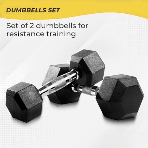 Image of Hexa Dumbbell 5X2 Kg | Solid Rubber Coated Weights for Home Gym Workouts | Anti-Slip Grip Dumbbell Pair for Men & Women | Strength Training Fitness Gear (10 Kg pair)