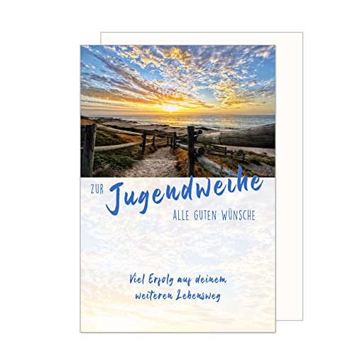 Edition Seidel Premium Glückwunschkarte zur Jugendweihe mit Umschlag. Eine einzelne Karte zur Jugendweihe mit Spruch. Grusskarte Meer Weg Strand Himmel Junge Mädchen (JW128 SW023)