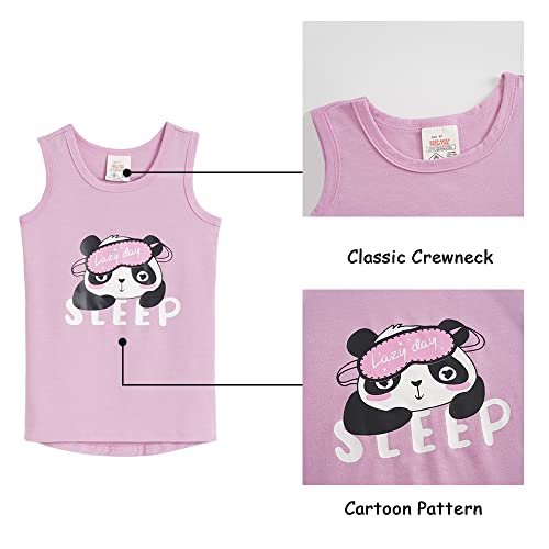 Myfav Girls Sleeveless Pajamas Cute Panda Printed 4 Piece Sleepwear Big Kids Nightgown, Panda, 14Y #TOP4