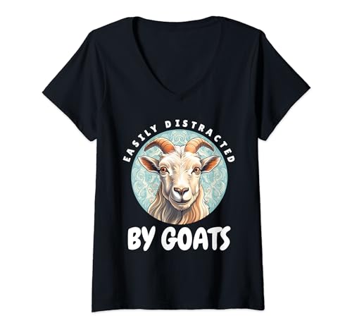 Cool Goat Design Men Women kids Easily distracted by goats Camiseta Cuello V