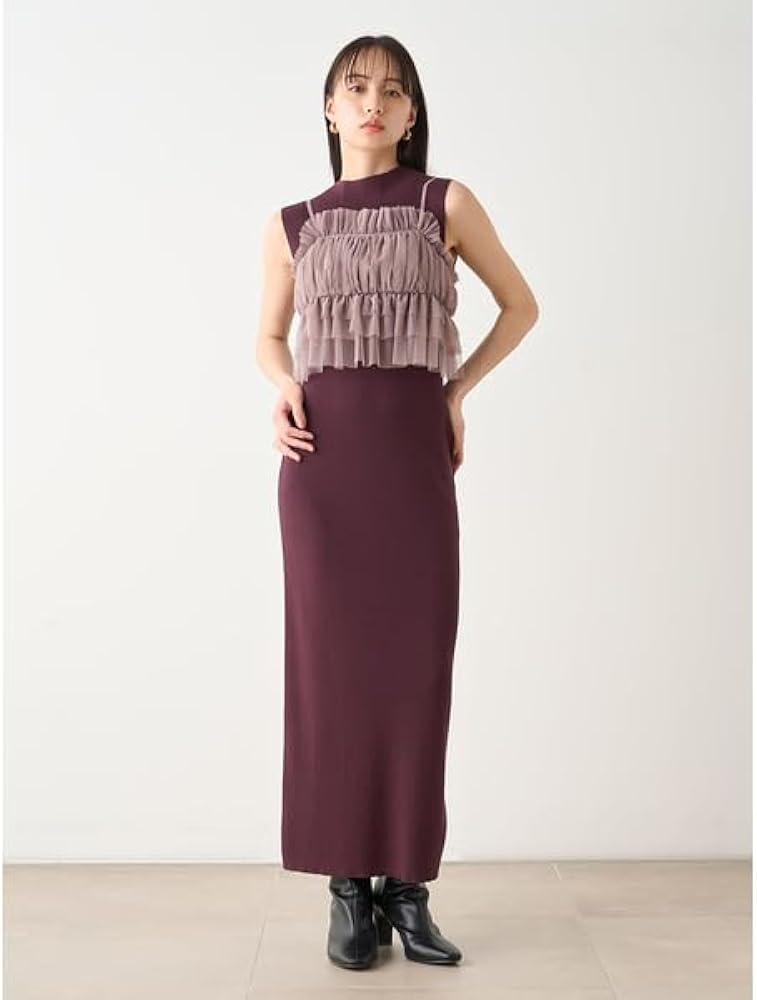 Amazon.co.jp: Sustaiチュール&ノースリニットワンピ : ファッション