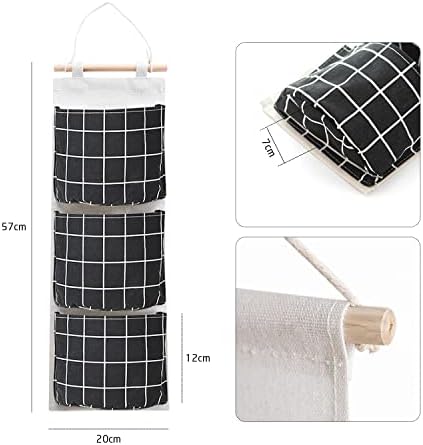 3 Pack Mesh Hanging Bags, Waterproof Organiser, Storage Accessories, Cotton Linen Shopping Bag, Wall Hanging Utility Bag, Hanging Storage, Suitable for Bathroom (Black, White, Grey)