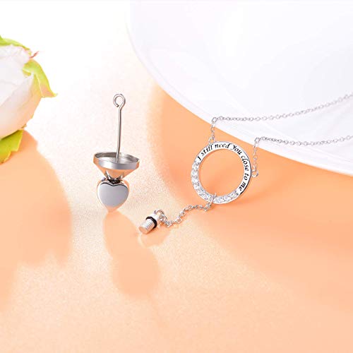 S925 Sterling Silver Heart Cremation Urn Necklace for Ashes Jewelry Memorial Circle Pendant Necklace with CZ I Still Need You Close to Me for MomDadGrandmaGrandpa (Purely Love), 1.06 * 0.79 - Image 6