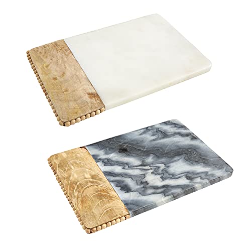 Mud Pie Beaded Wood & Marble Cutting Board, White, 8" X 12" #TOP1