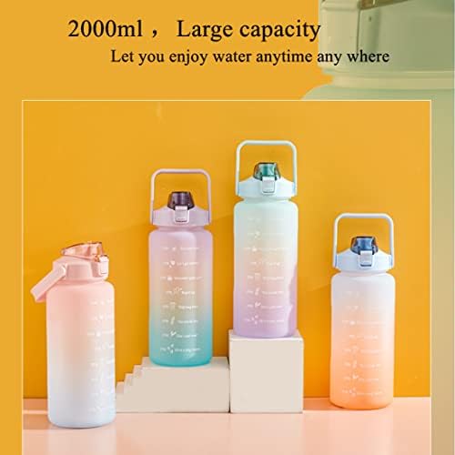 Water Bottle With Straw,2L Measured Plastic Drinking BPA Free Non-Toxic Sports Drinks Time Markings Motivational Fitness