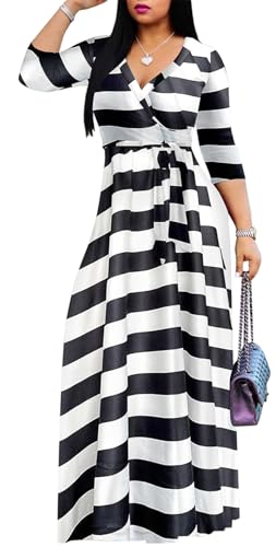 Image of Women's Floral Maxi Dress Summer Casual V-Neck 3 /4 Sleeve Long Bohemian Print Evening Party Dress