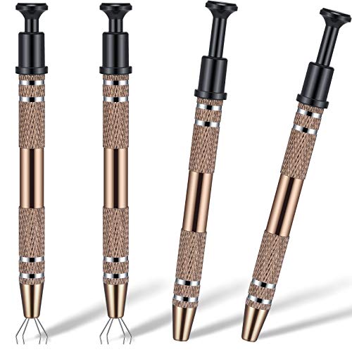 4 Pieces 4 Prongs Diamond Claw Tweezers Terp Pearl Grabber Standard Pick-up Tool 4 Prongs Grabber IC Chip Metal Grabber Cotton Grabber Stainless Steel 4-Claw Pick up Tool (Brown)