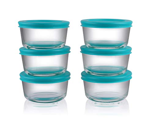 Bovado Usa 2 Cup Glass Food Storage Containers (6 Pack) | Nonpourous Dishwasher, Freezer & Oven Safe Glass, Easy-Clean | Teal Lids #TOP1