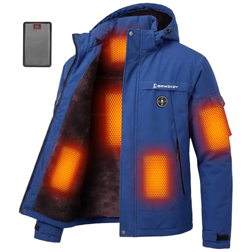 Brimekey Graphene Men's Heated Jacket with Fleece Lining, Heated Jacket with 20000 mAh 7.4 V Battery, 6 Heating Zones & 3 Temperature Levels, Waterproof Windproof Winter Jacket, Heated Jacket for