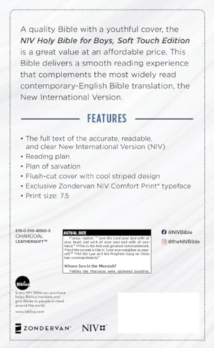 Niv, Holy Bible for Boys, Soft Touch Edition, Leathersoft, Gray, Comfort Print: New International Ve