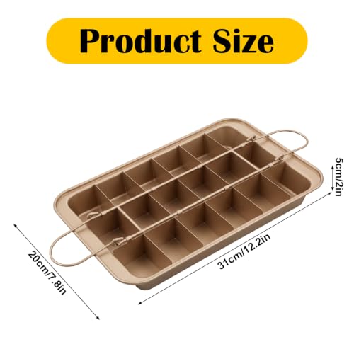2 Pack Brownie Pan with Dividers, Carbon Steel Non-Stick Baking Tray, 18 Pre-Slice Square Mold for Brownies, Cake, Muffin & Biscuit, Gold, 12.2"x7.8"x2" by Gyctgav - Used condition - Image 2