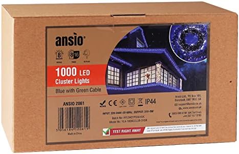 ANSIO® Christmas Lights 2000 LED 24m/78ft Cluster Christmas Tree Lights for Indoor & Outdoor Multicoloured Decorations Fairy Lights with Timer for Xmas Garden & Party | Mains Powered Green Cable