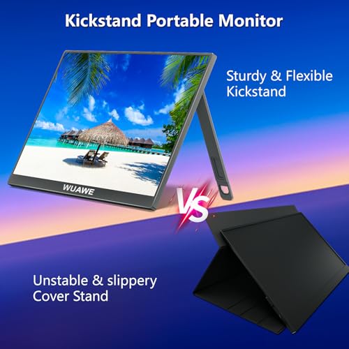 WUAWE 16インチ ポータブルモニター 1920x1200P トラベルモニター キックスタンド付き USB-C HDMI 外付けポータブルモニター ノートパソコン用 IPS HDR Freesync ゲーミングモニター プラグアンドプレイ PC Mac Phone PS5 Xbox Switch用 (グレー)