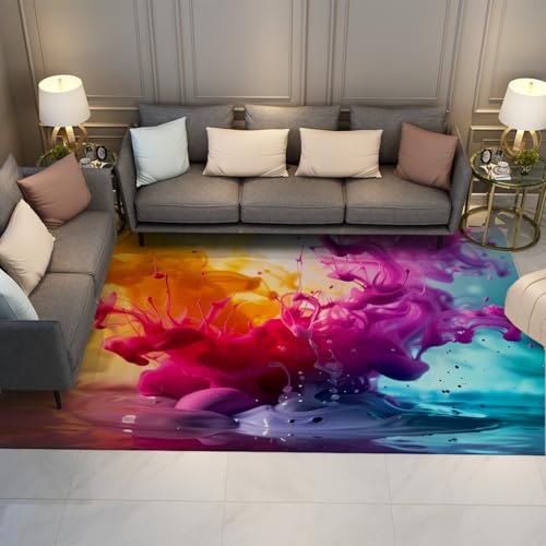 Tapis encre liquide fluide abstrait coloré 120x150cm antidérapant et lavable - 3