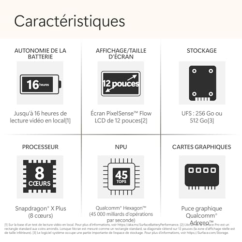 Microsoft Surface Pro | Copilot+ PC | Ecran Tactile LCD 12” | Snapdragon® X Plus | 16Go RAM | Stockage 512Go | Dernier Modèle | Océan