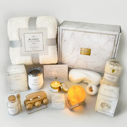 AHAGIFTREE Birthday Gifts,self Care,11PC Care Package with Moon Lamp,Get Well Soon Gift Baskets for Women After Surgery,Condolences Gift Basket for Loss,Sympathy Baskets for Friend,mom (Pink) 11-Piece