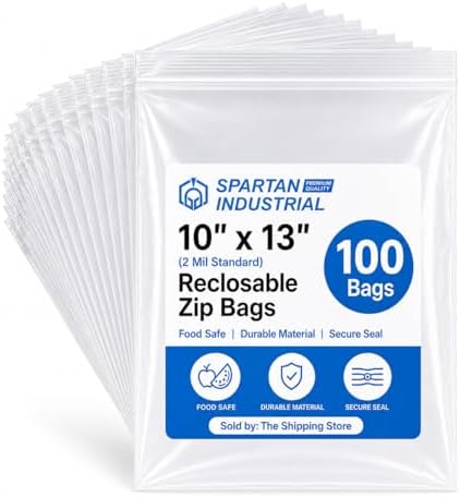 Spartan Industrial - 10" X 13" (100 Count) Quart Clear Reclosable Zip Plastic Poly Bags with Resealable Lock Seal Zipper - 2 Mil