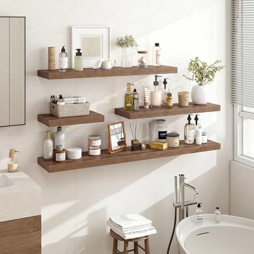 Acovy 24 Inch Floating Shelves, 24"x9.25"x1.5" Inch Deep Floating Shelves for Wall, Wooden Shelves for Bathroom, Bedroom, Living Room, Walnut, 2 Pieces by Acovy - Image 6