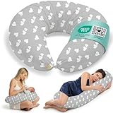 Flowen Coussin de Grossesse et Allaitement XXL Oreiller de Maternité pour Femmes Enceintes et Bébé Coussin Multifonctionnel avec Taie en 100% Coton pour Dormir sur Le Côté et l'activité du Tummy Time