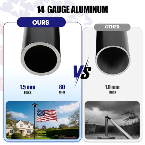 GHOSOONE Heavy Duty Flag Pole for Outside House with Solar Light, 25FT 14 Gauge Yard Flag Pole in Ground, 100MPH Wind-Tested