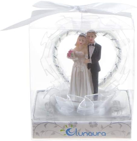 Keepsake Figurine 12 pcs Wedding Couple Standing Behind Lace Heart | Awesome Decorations, Cake Toppers or Party Favors | for Wedding Parties and Special Celebrations