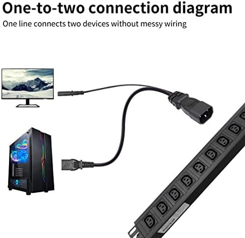 C14 to C13+C7 Y Splitter Power Plug Cord YACSEJAO 10A/250V IEC 320 C14 Male to C13+C7 Female Splitter AC Power Extension Adapter Cable(1FT/30CM)
