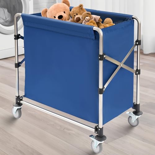 Large Commercial Laundry Cart with Wheels, Collapsible X Cart, In...