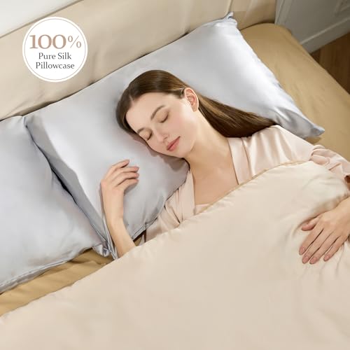 SEAGEBEL 100% Pure Mulberry Silk Pillowcase for Hair and Skin Health,Cooling Pillow Cases with Zipper,Both Sides Premium Grade 6A Silk (Gray, Standard 20"x26") — view 4