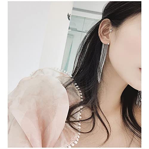 Rhinestone Long Tassel Earings, Bohemian Retro Tassel Long Dangle Chain Earrings Without Pierced Earrings, Dangle Ear Cuff Earrings Jewelry Gift For Grils (Silver) #TOP4