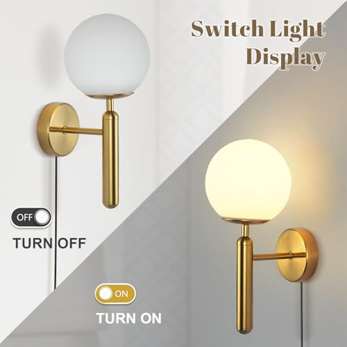 Image of Modo Lighting Modern Plug in Wall Sconce Light Golden Wall Light Fixture with On /Off Toggle Switch Industrial Vintage Wall Lamp for Bedroom Bathroom Bedside E26 Base (Plug)