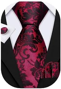 Barry.Wang Mens Floral Ties Set Silk Necktie Handkerchief Cufflinks for Formal Wedding Business