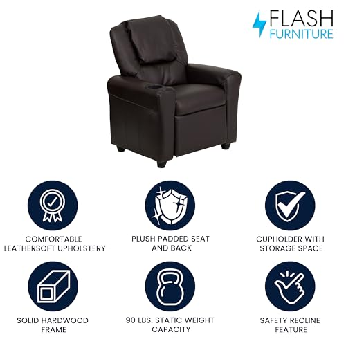 image for Flash Furniture Vana LeatherSoft Kids Recliner with Cup Holder, Headre