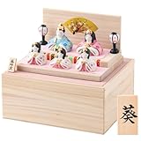 雛人形 コンパクト ミニ 陶器 彩絵華小紋雛 5人飾り (ｵﾘｼﾞﾅﾙ毛氈つき) 桐箱セット 名入れ 名前木札S(別送)つき 日本製 [FUN fun]