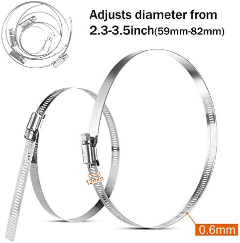 MIAHART 3 inch Hose Clip Adjustable 304 Stainless Steel Duct Clamps 6 Pack Worm Gear Adjustable 59mm-82mm Pipe Clip Worm Drive Clamp for Automotive Mechanical Agriculture ( 59-82mm)