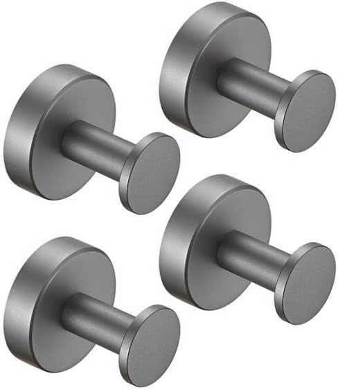 Generic Round Base Wall Hanging Coat Hook with Screws- Gun Grey Towel Hook, 4 Pack, for Entry Shoe Cabinet, Wardrobe Bathroom Bedroom Furniture Hardware, Gray, wcdgj02