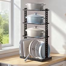 LAMU Pots and Pans Organizer for under Cabinet, Heavy-Duty Pot Pan Organizers inside Cabinet for Cast Iron Pan, 25.2" Adjustable Height for Pot Lid Holder Accommodates 9 Cookware, Black