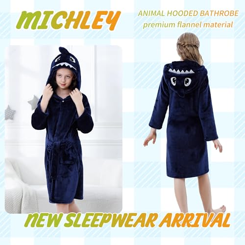 Image of MICHLEY Unisex Boys Girls Hooded Bathrobe Soft Fuzzy Toddler Cartoon Robe Animal Plush Sleepwear for Kids 3-13 Years