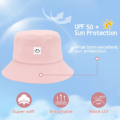 Kids Smile Face Bucket Hats Summer Sun Protection Beach Cap Cotton Unisex Kids Sun Hat Outdoor Visor Cap For Boys Girls Purple 2-7 T #TOP3