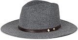 styleBREAKER Damen Fedora Hut in Filz Optik mit schmalem Hutband aus Kunstleder, Einfarbig, Kopfteil mit Falte 04025031, Farbe:Grau