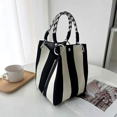 Anopo Knit Bucket Bag Small Beach Tote Purse for Women Striped Black White by Anopo - Used condition - Image 3