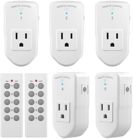 BN-LINK Wireless Remote Control Electrical Outlet Switch for Lights, Fans, Christmas Lights, Small Appliance, Long Range White (Learning Code, 5Rx-2Tx) 1200W/10A