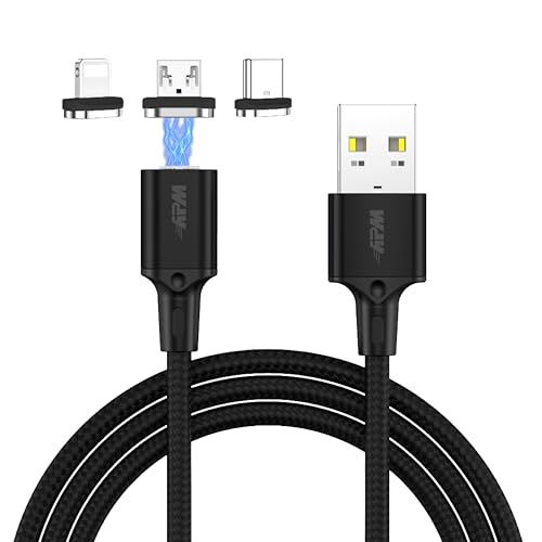 APM Câble de Charge Magnétique 1M, avec Embouts Aimantés 3 en 1, Charge Rapide 3A, USB vers Lightning/USB-C/Micro-USB, Compatible avec iPhone 15 14 Samsung...