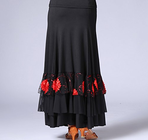 Whitewed Long Floral Ballroom Waltz Foxtrot Latin Flamenco Party Square Dancing Skirts Black/Red,One Size #TOP3